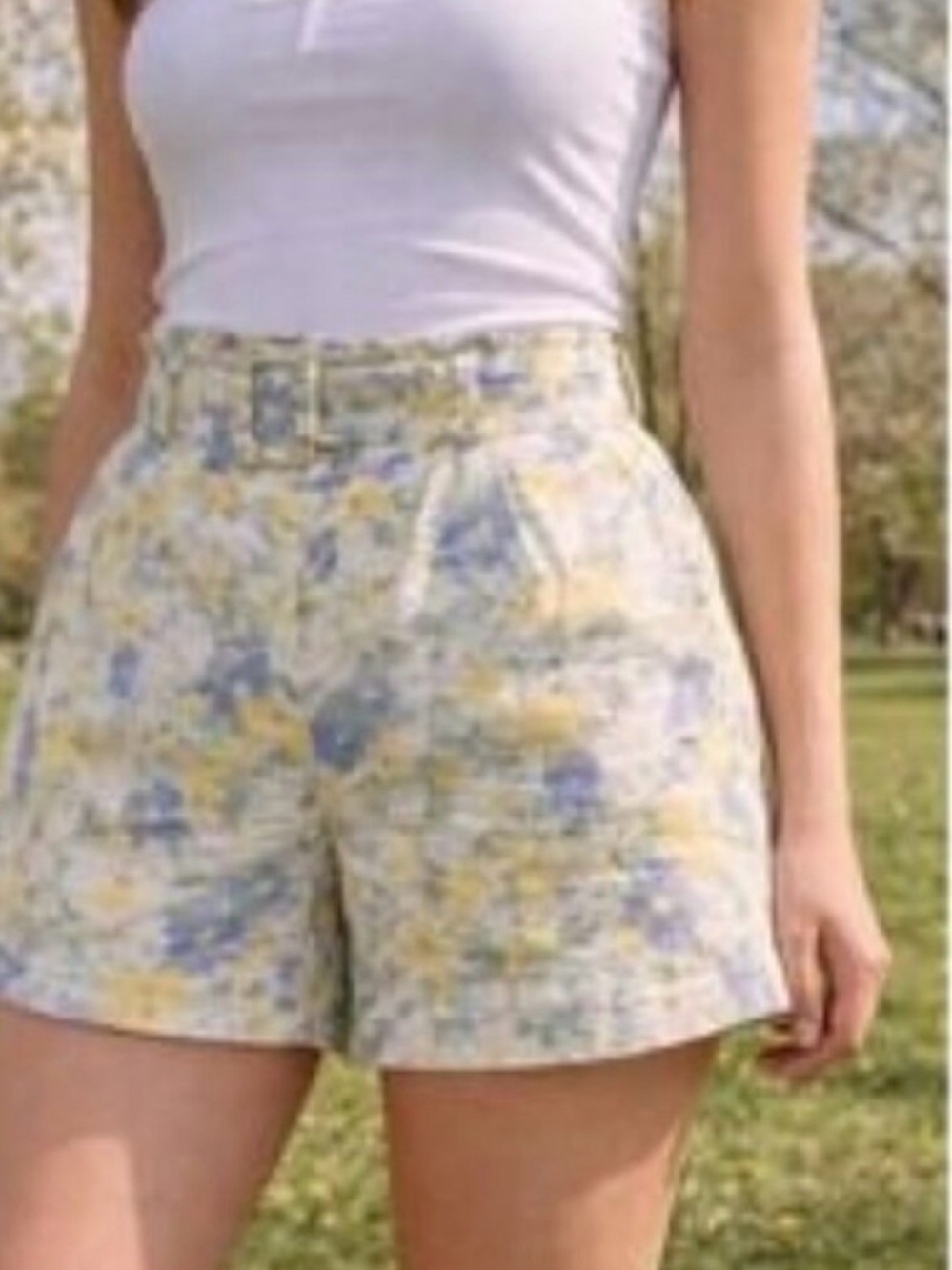 Abercrombie & Fitch Yellow and Blue Floral High-Waist Shorts